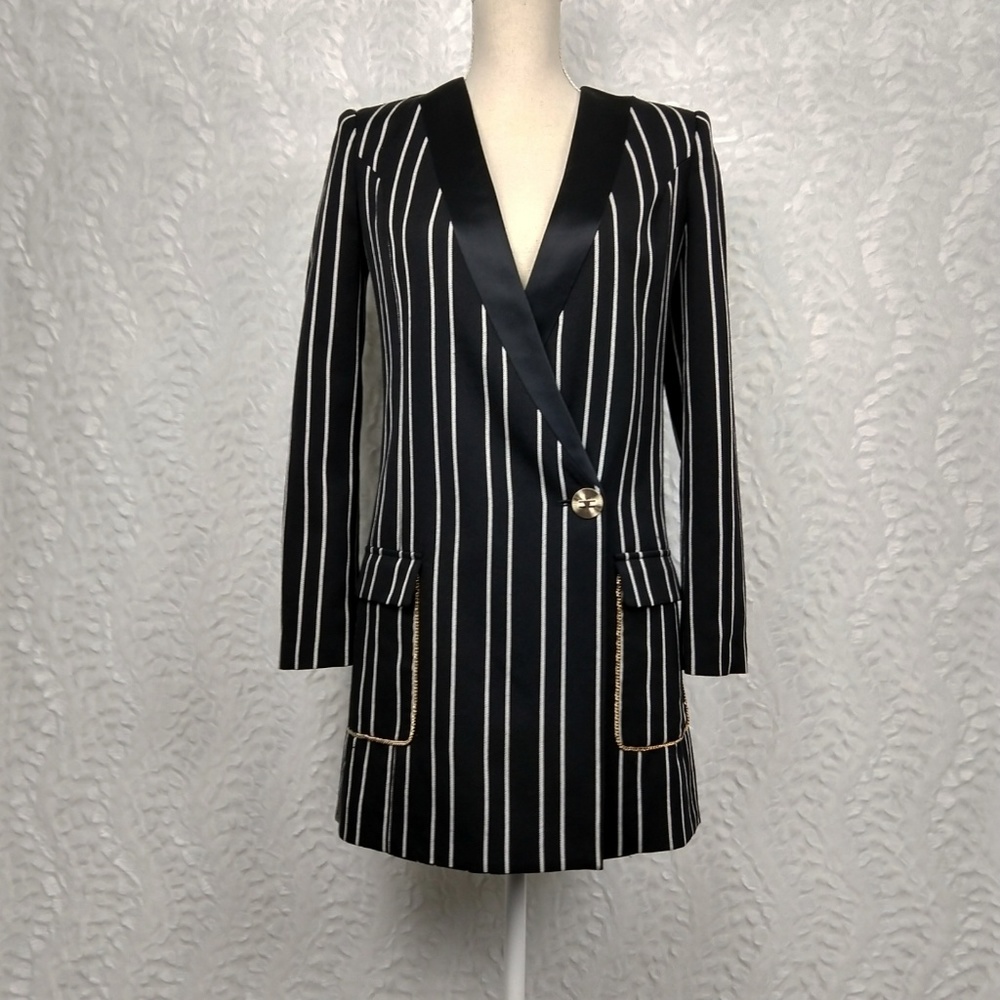 Elisabetta Franchi Black Striped Blazer Dress 40